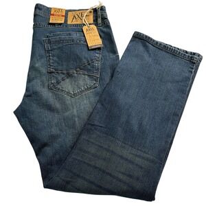 TK Axel Mens Jeans Denim Blue 38x31 Whiskered Med Wash Stretch Straight NWT READ